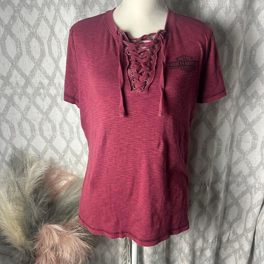 Harley-davidson Women's Burgundy and Red T-shirt